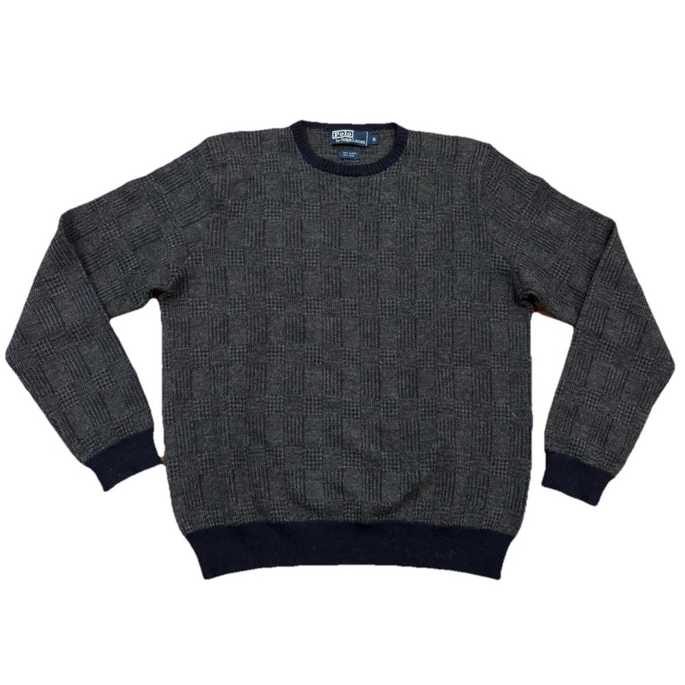 Vintage 90's‎ Polo Ralph Lauren Sweater Alpaca Wool Knitted Blue Plaid Men's M